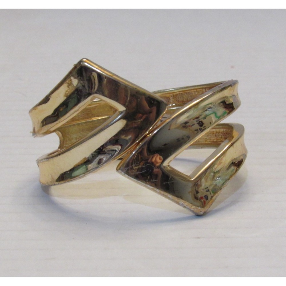 Gold Tone Geometric‎ Hinged Cuff Bracelet Angular Sculptural Bypass Statement